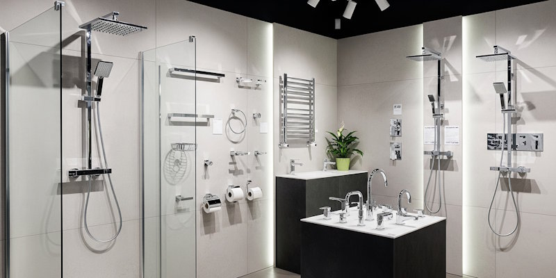 Close-up of chrome shower fittings